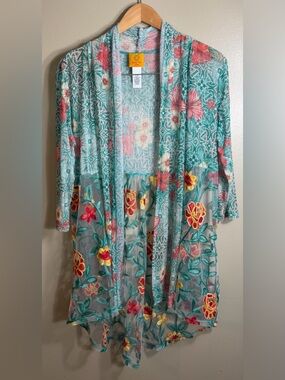 Ruby Rd Embroidered Floral Mesh Duster Cardigan Petite Small Boho